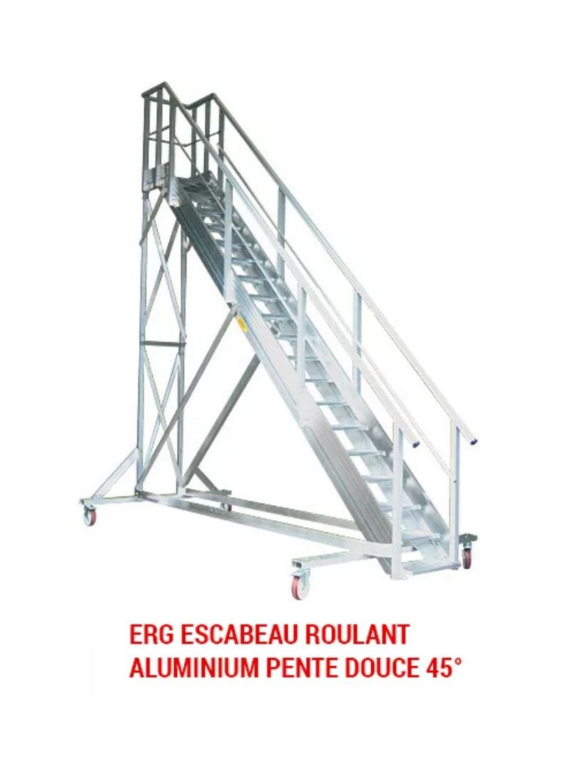 Escabeau Aluminium Roulant ERG Pente douce Entièrement Modulable sur fond blanc