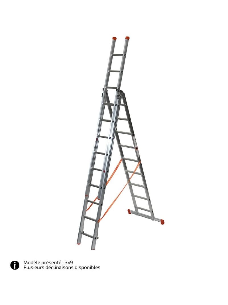 Échelle Transformable 3 Plans Aluminium Génia sur fond blanc